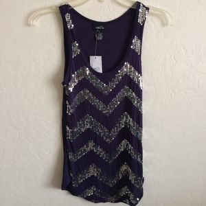 Rue 21 Dark Blue with Silver Sequins Tank Top S